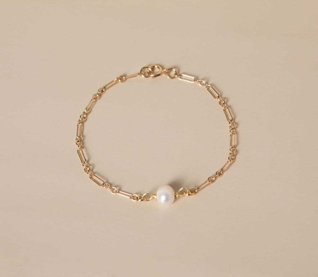 Solitaire Pearl Bracelet - Valentina New York - 6.5" - goldfilled bracelet